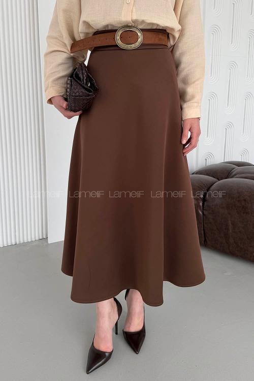 Lamelif Scuba Çan Etek Kahverengi