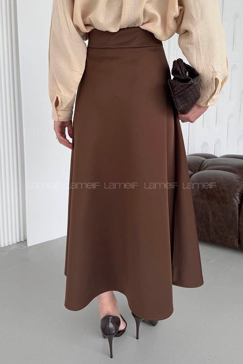 Lamelif Scuba Çan Etek Kahverengi