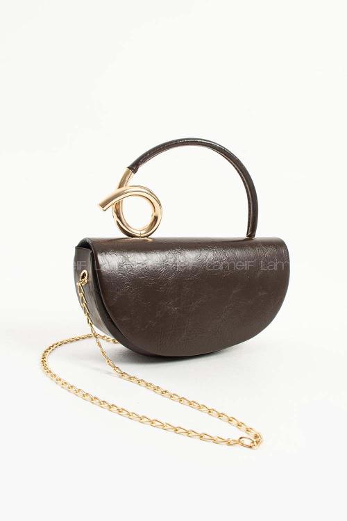 Lamelif  Aura Gold Detaylı El ve Omuz Çantası - Acı Kahve