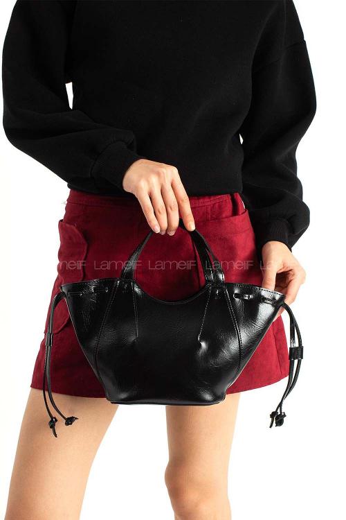 Lamelif Deri Görünümlü Kadın Kol Çantası Siyah