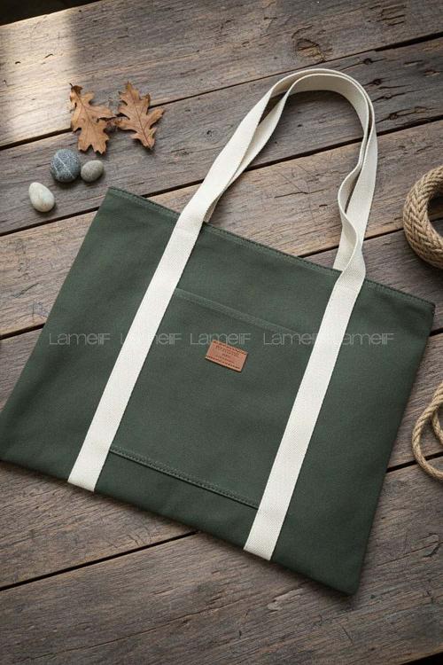 Lamelif Kadın Kanvas Büyük Boy Kol Ve Omuz Çantası Fermuarlı Haki