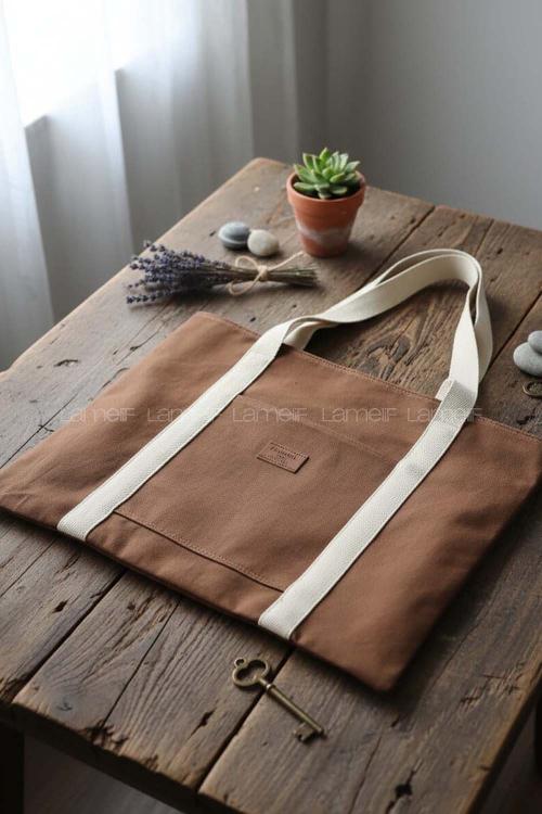 Lamelif Kadın Kanvas Büyük Boy Kol Ve Omuz Çantası Fermuarlı Taba