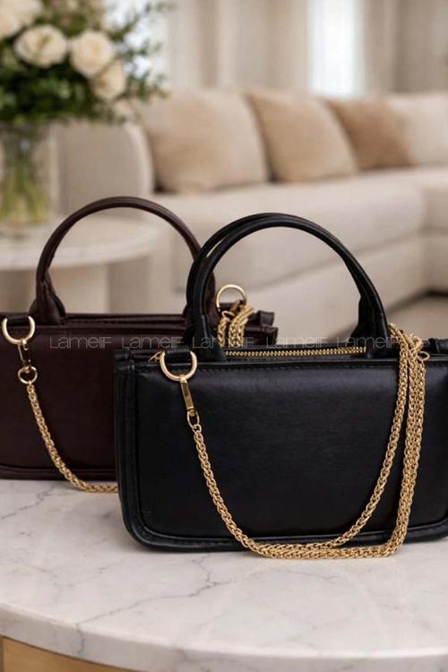 Lamelif Verona Gold Zincir Askılı Kadın Omuz Çantası Acı Kahve