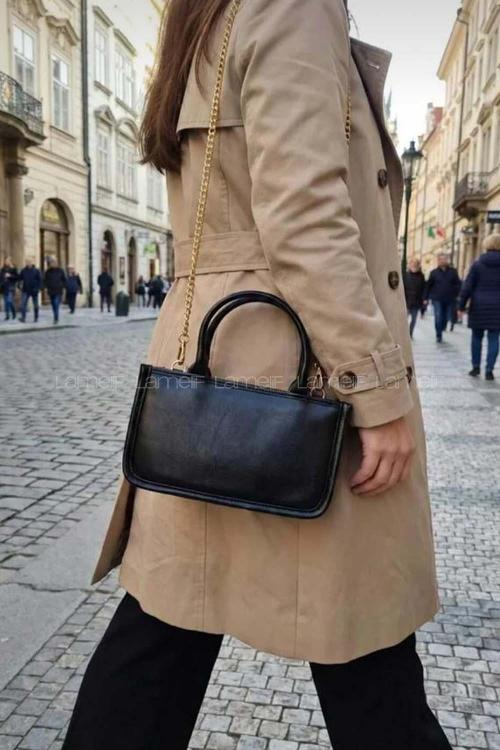 Lamelif Verona Gold Zincir Askılı Kadın Omuz Çantası Siyah