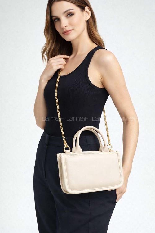 Lamelif Verona Gold Zincir Askılı Kadın Omuz Çantası Vizonrengi