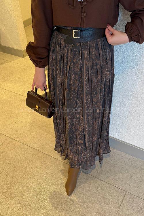 Lamelif Baskılı Etek Acı Kahve