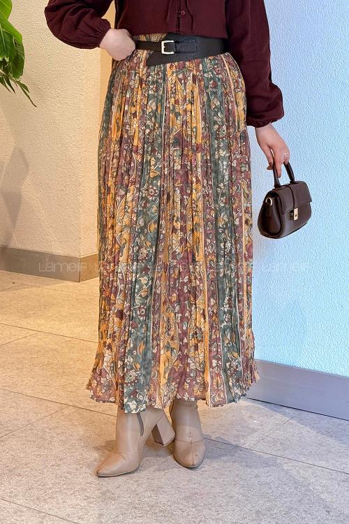 Lamelif Baskılı Etek Sarı