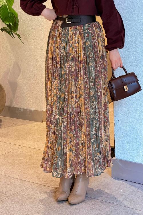 Lamelif Baskılı Etek Sarı