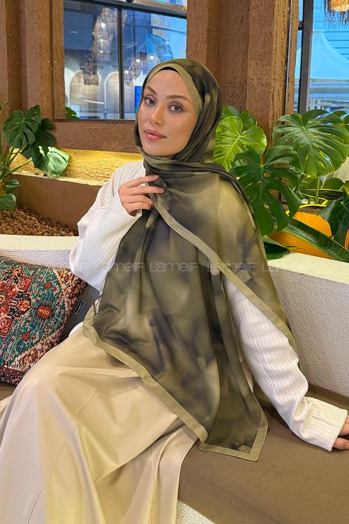 Lamelif Batik Desen Soft Şal Haki