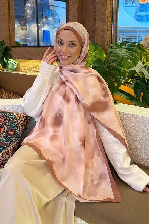 Brown With Milk Cotton Striped Printed Shawl