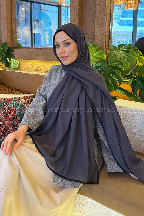 Lamelif Biyeli Müslin Şal Antrasit Siyah
