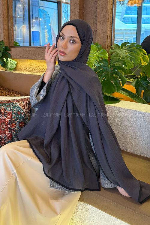 Lamelif Biyeli Müslin Şal Antrasit Siyah