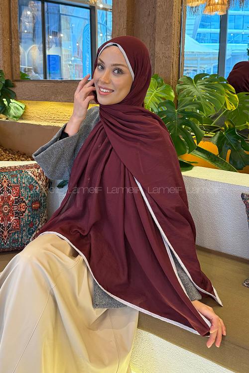 Burgundy Bone Cotton Fabric Straight Shawl
