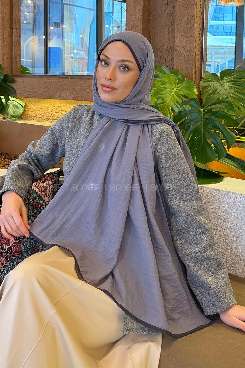 Lamelif Biyeli Müslin Şal Gri Antrasit