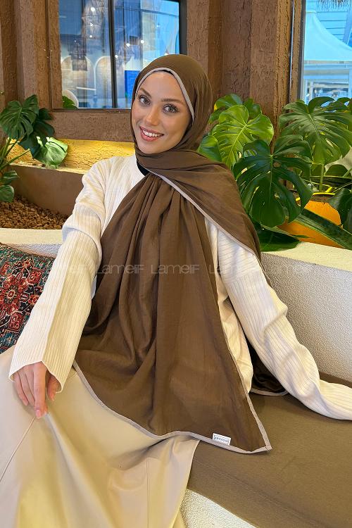 Lamelif Biyeli Müslin Şal Kahverengi Vizon