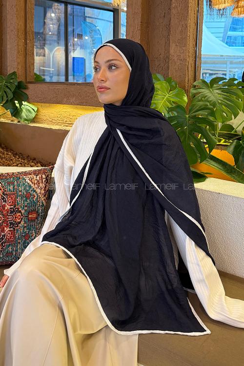 Navy Bone Cotton Fabric Straight Shawl