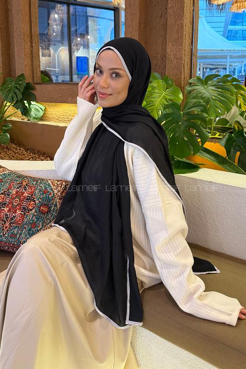 Black Bone Cotton Fabric Straight Shawl