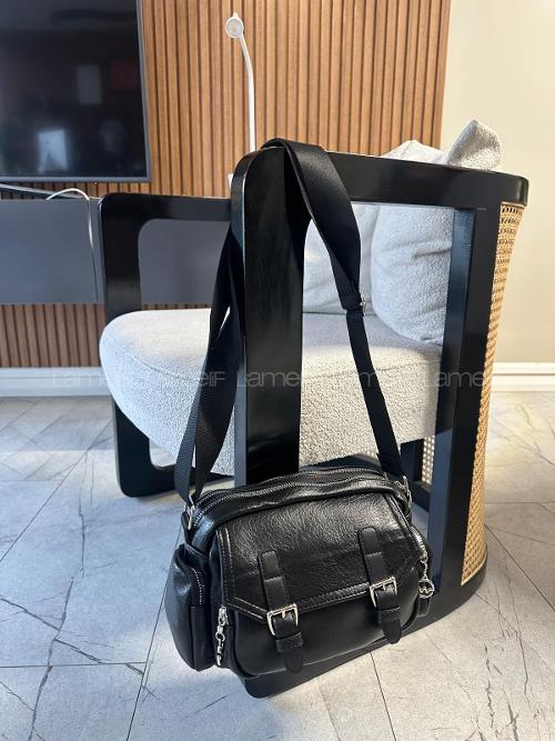 Black Belted Skin Hand Bag Arm Bag Bag