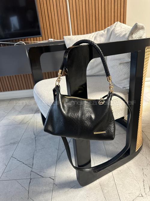 Black Belted Skin Hand Bag Arm Bag Bag