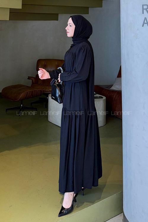 Lamelif Bağlama Detaylı Tesettür Elbise Siyah