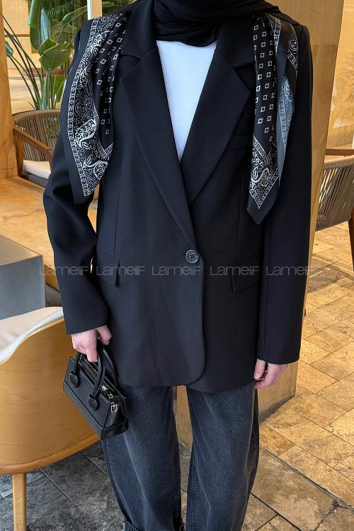 Lamelif Fular Detaylı Blazer Ceket Siyah