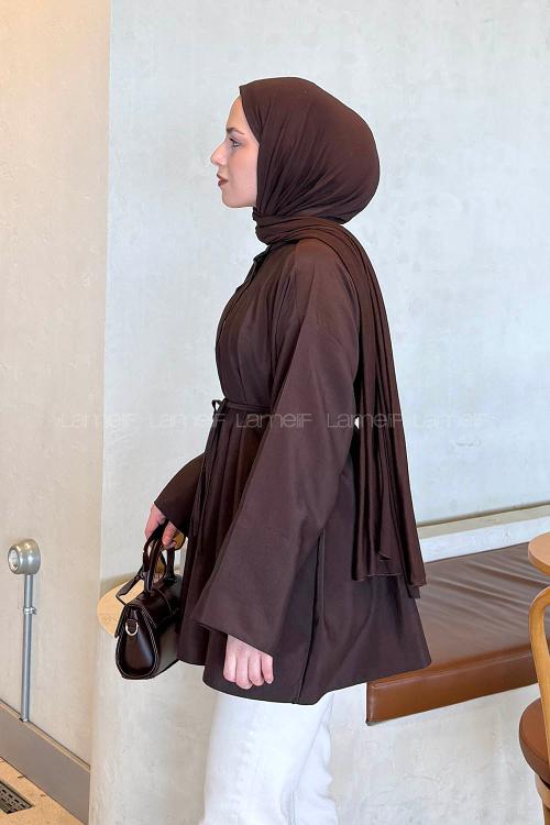 Lamelif Önü Pensli Tesettür Gömlek Acı Kahve