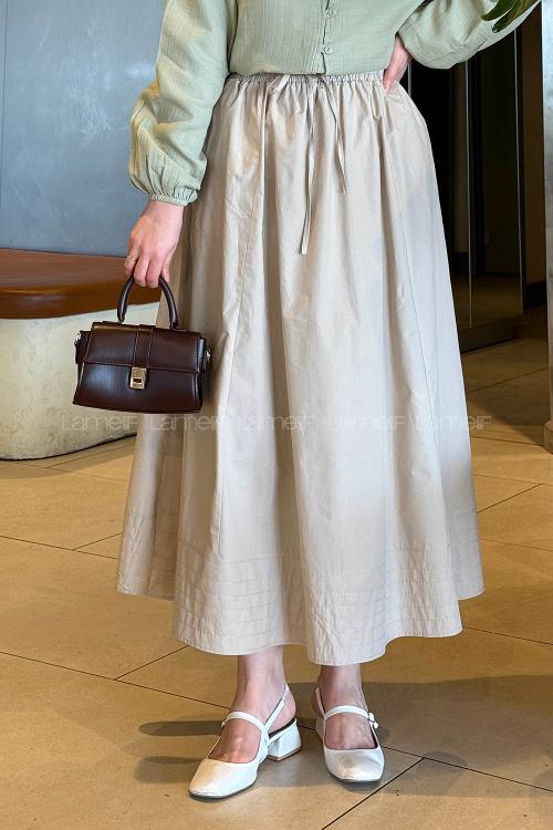 Lamelif Poplin Kumaş Tesettür Etek Bej