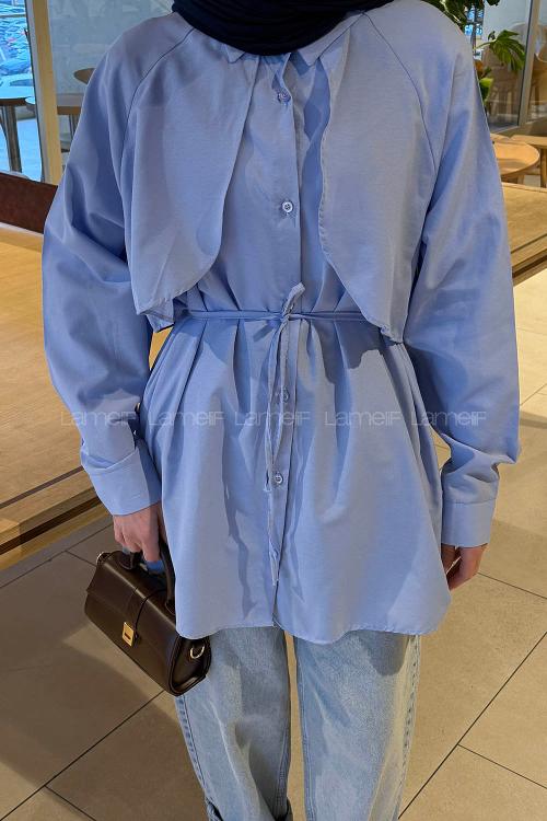 Lamelif Pelerin Detaylı Gömlek Bebe Mavisi