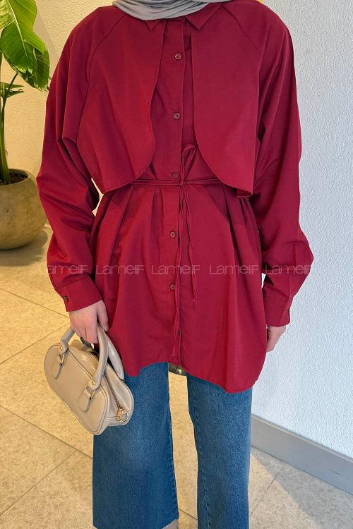Lamelif Pelerin Detaylı Gömlek Bordo