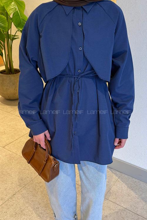 Lamelif Pelerin Detaylı Gömlek Lacivert