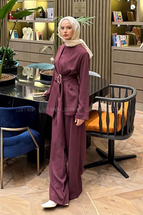 Lamelif Toka Detaylı Takım Mürdüm