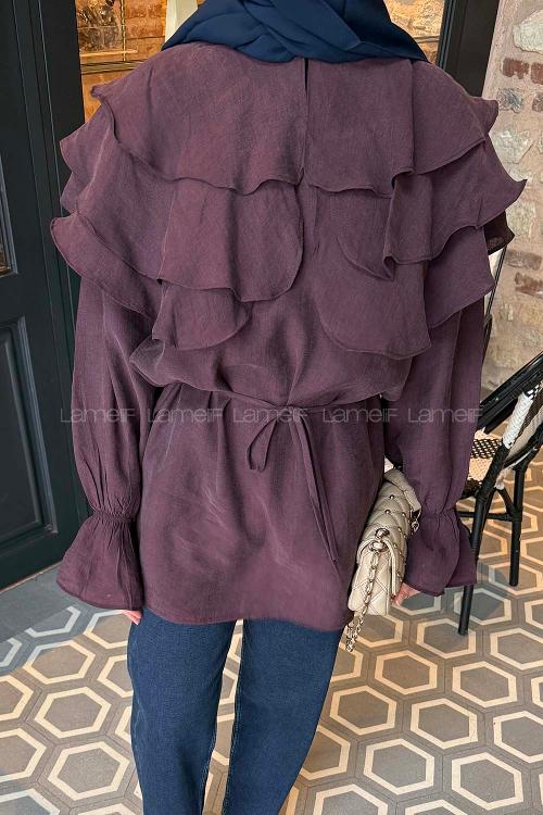 Lamelif Geniş Katlı Yakalı Gömlek Mürdüm