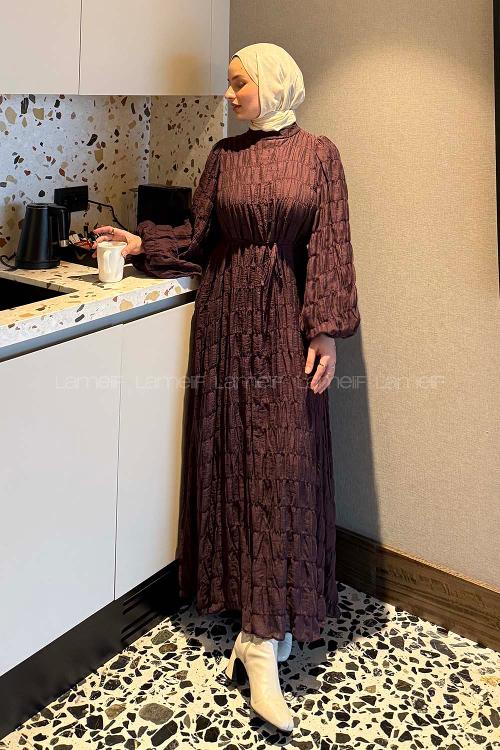 Lamelif Gipeli Modal Tesettür Elbise Mürdüm