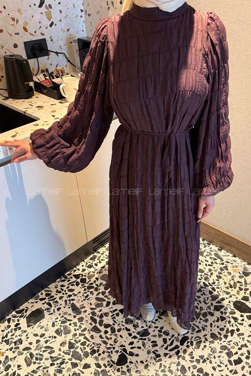 Lamelif Gipeli Modal Tesettür Elbise Mürdüm