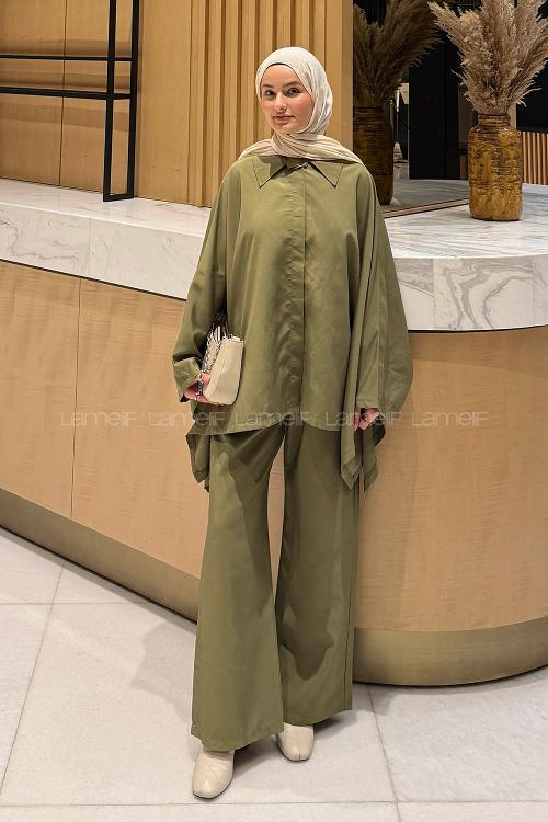 Lamelif Panço-Pantolon Takım Haki