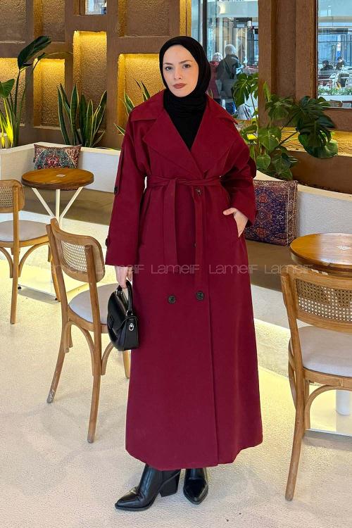 Lamelif Against Omuz Apoletli Trençkot Bordo