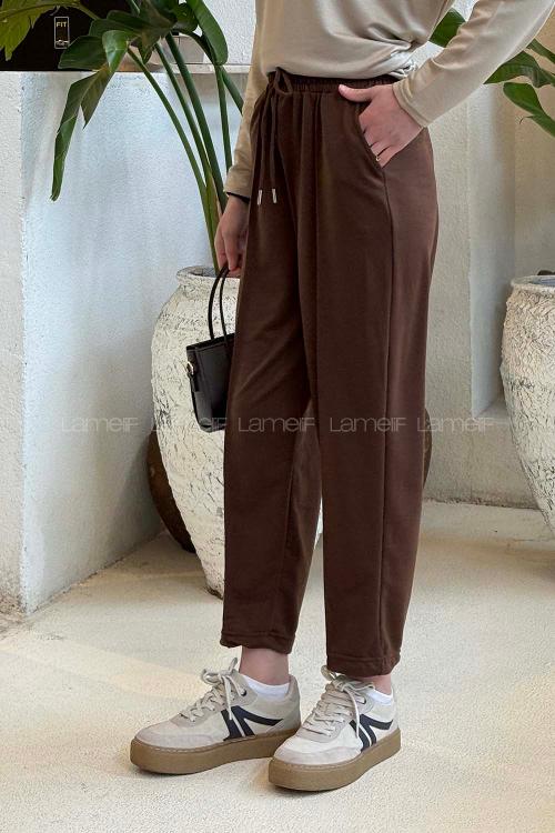 Lamelif Çıma Detaylı Kordonlu Eşofman Altı Acı Kahve