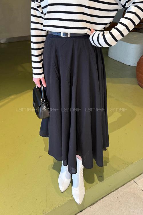 Lamelif Astarlı Kloş Etek Siyah