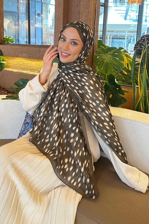 Lamelif Ceylan Desen Soft Şal Asker Yeşili