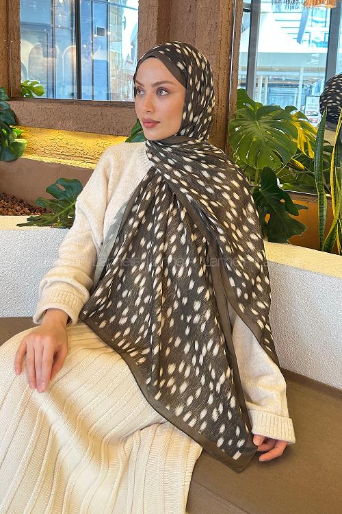 Lamelif Ceylan Desen Soft Şal Asker Yeşili