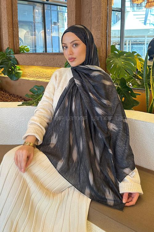 Lamelif Ceylan Desen Soft Şal Füme