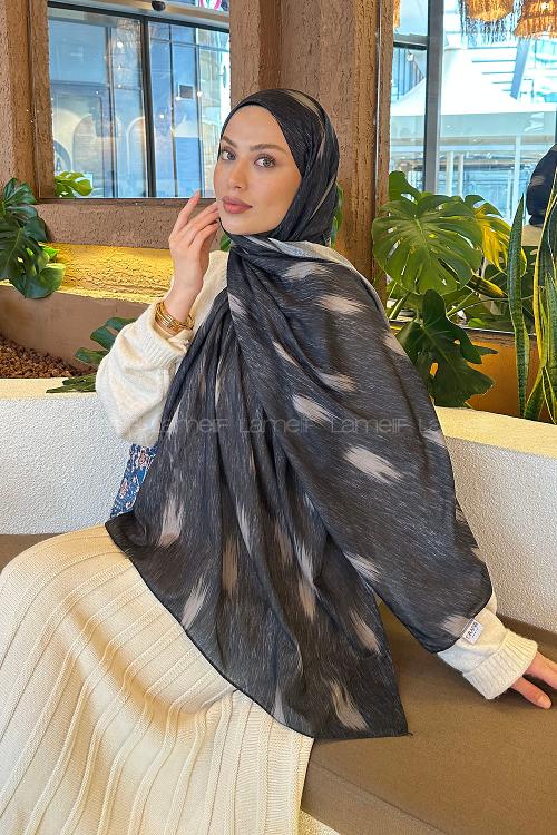 Lamelif Ceylan Desen Soft Şal Füme