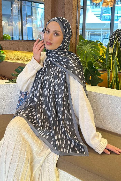 Lamelif Ceylan Desen Soft Şal Gri