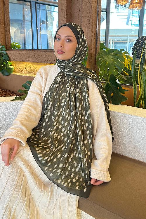 Lamelif Ceylan Desen Soft Şal Haki