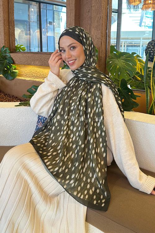 Lamelif Ceylan Desen Soft Şal Haki