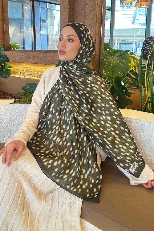 Lamelif Ceylan Desen Soft Şal Haki