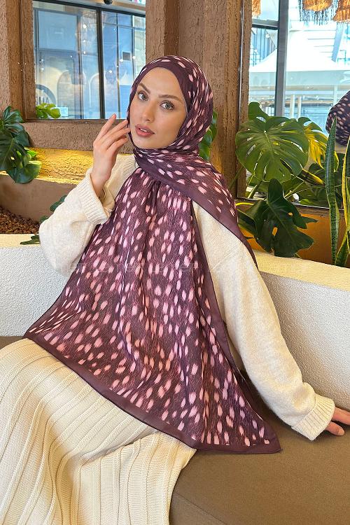 Lamelif Ceylan Desen Soft Şal Mürdüm