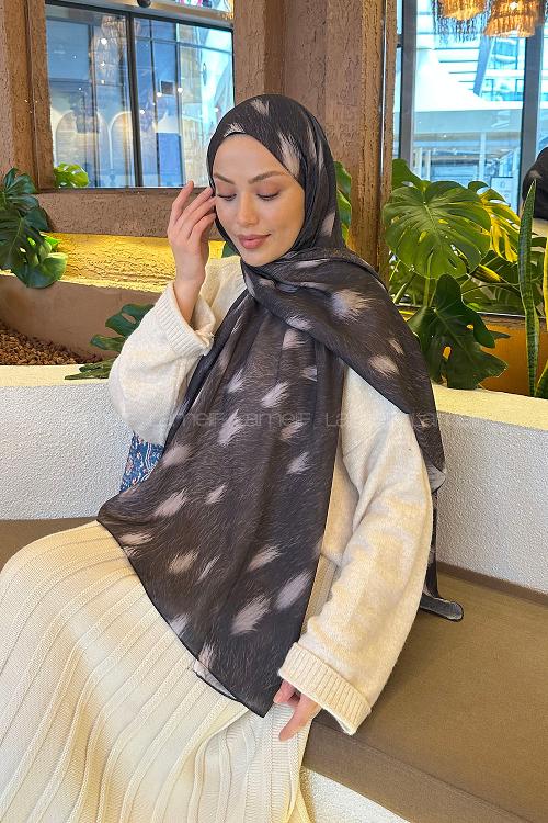 Lamelif Ceylan Desen Soft Şal Siyah Kahverengi