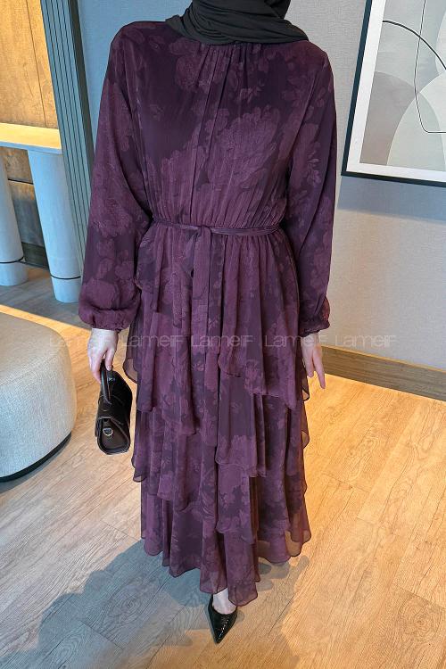 Plum Mandarin Collar Printed Dresess