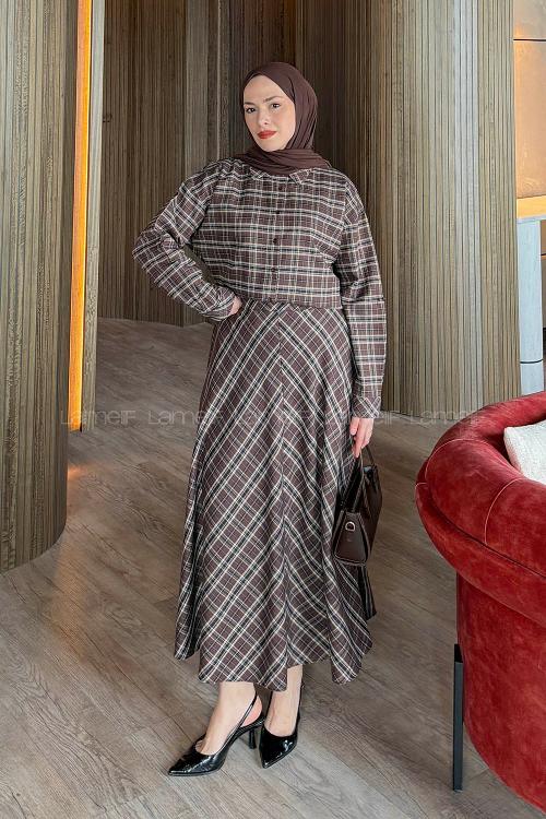 Lamelif Ekose Etekli Takım Acı Kahve